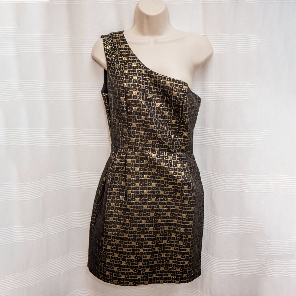Black & Gold Jacquard One Shoulder Dress